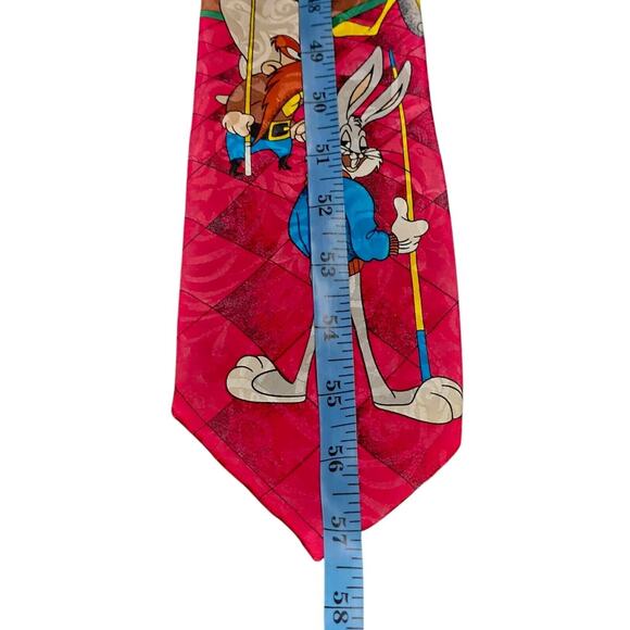 Vtg Looney Tunes Silk Tie Playing Pool Bugs Daffy Foghorn Yosemite 1992 Italy - Picture 5 of 6